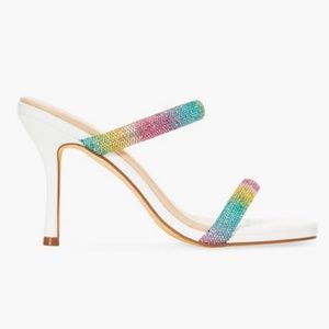 NIB Pastel Rainbow Rhinestone Sandal Heels